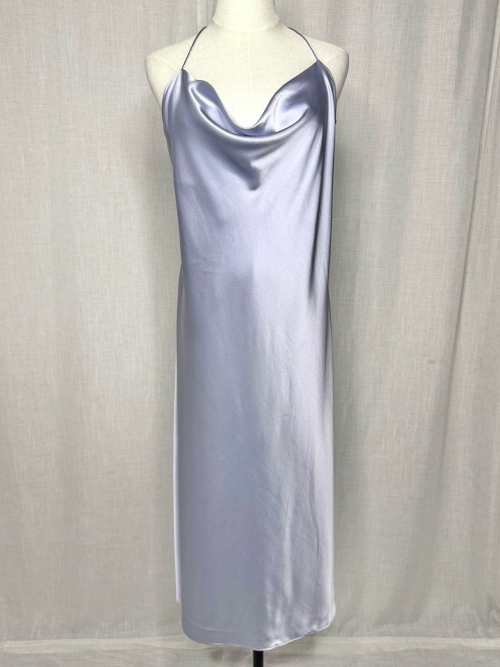 Filippa K Silk Draped Slip Midi Dress Faded Blue Cowl Neck Size 12